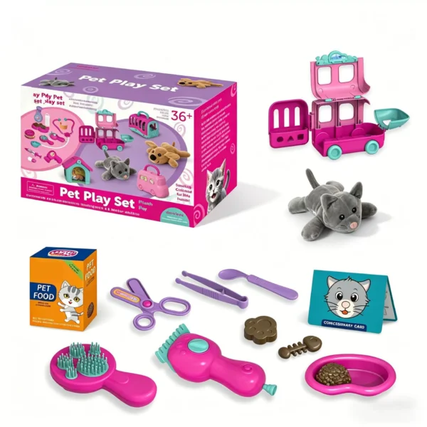 Plush Pet Care Playset - Grooming, Feeding & Vet Kit for Kids