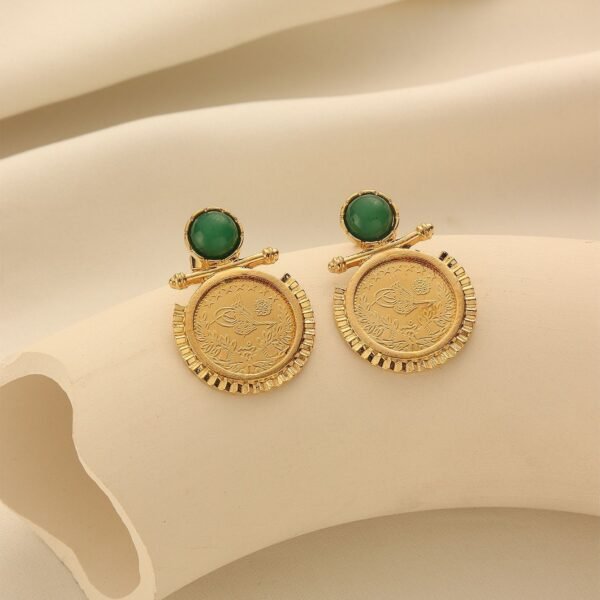 Gold-Plated Rice Flower Coin Earrings, 24K Electroplated Vintage Ethnic Style