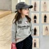 Children's Two-in-One Long Sleeve T-Shirt, Cartoon Patchwork Sleeve Top