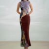 Cross-Border New Chinese-Style National Fashion Color-Blocked Cheongsam Dress Women's Summer Fishtail Tank Dress Waist-Cinching Long Skirt