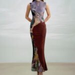 Cross-Border New Chinese-Style National Fashion Color-Blocked Cheongsam Dress Women's Summer Fishtail Tank Dress Waist-Cinching Long Skirt