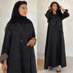 LN160 Striped Print Double-Breasted Suit-Collar Cardigan Long Coat