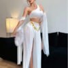 Cross-Border Foreign Trade European and American New Sexy Lingerie Sexy Women's One-Shoulder Dance Outfit Slit Long Skirt Sexy Set