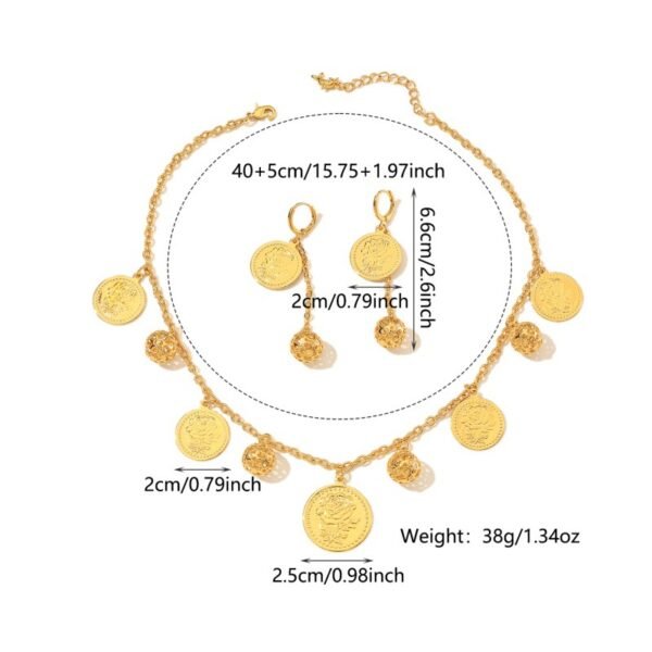 European Gold Light Luxury Coin Pendant Necklace Tassel Earrings Set 4 European Gold Light Luxury Coin Pendant Necklace Tassel Earrings Set