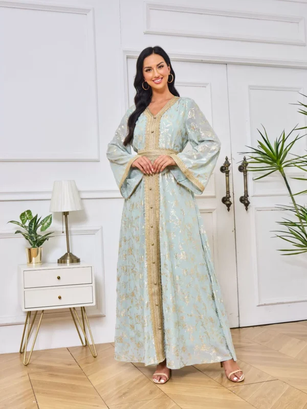 MT084 Cross-Border Trade Hot-Selling In-Stock Women Dress with Floral Embossing and Gold Stamping, Fashionable Long Gown Abaya - photo 3 MT084 Cross-Border Trade Hot-Selling In-Stock Women Dress with Floral Embossing and Gold Stamping, Fashionable Long Gown Abaya