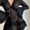 Cross-Border Foreign Trade European and American New Sexy Lingerie Sexy Women's Lace Mesh Polka Dot Skirt Pajamas Sexy Suit