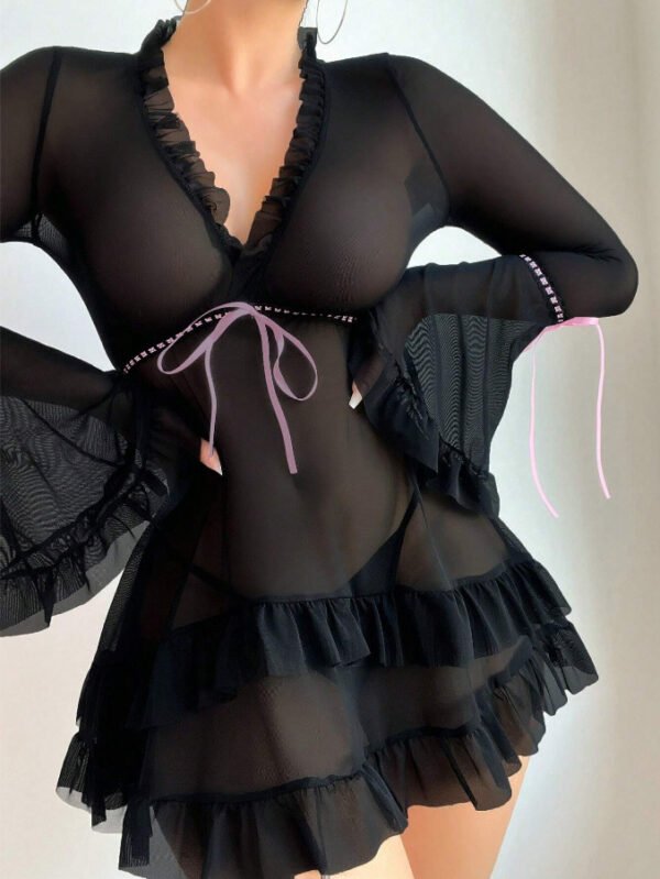 Cross-Border Foreign Trade European and American New Sexy Lingerie Sexy Women's Lace Mesh Polka Dot Skirt Pajamas Sexy Suit