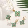 Female Internet Celebrity Full Diamond Four-Leaf Clover Mother-of-Pearl Clavicle Necklace Set