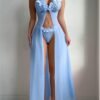 Cross-Border Foreign Trade European and American New Sexy Lingerie Sexy Women's Flower Front Placket Mesh Suspender Long Skirt Sexy Suit