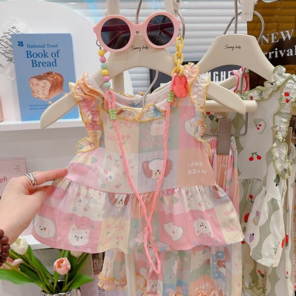 Girls Cotton Silk Summer Shorts Two-Piece Set