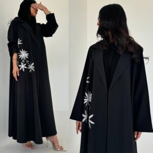 LN196 manteau long brodé de style cardigan à revers