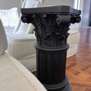 Roman Column Pedestal Stand - Matte Black & Vintage White Decorative Plinth