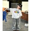 Children's Two-in-One Long Sleeve T-Shirt, Cartoon Patchwork Sleeve Top