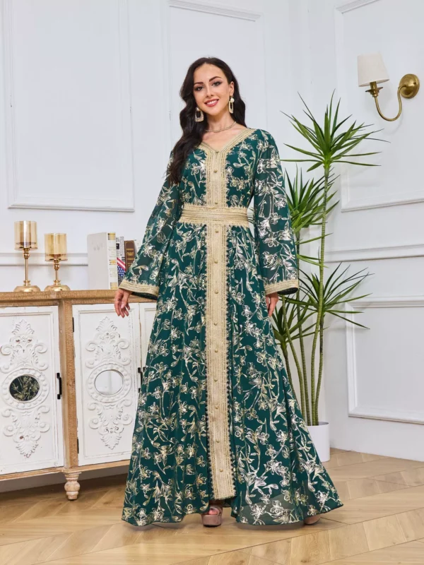 MT084 Cross-Border Trade Hot-Selling In-Stock Women Dress with Floral Embossing and Gold Stamping, Fashionable Long Gown Abaya - photo 5 MT084 Cross-Border Trade Hot-Selling In-Stock Women Dress with Floral Embossing and Gold Stamping, Fashionable Long Gown Abaya