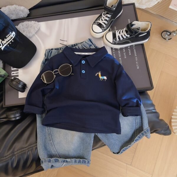 Boys Pony Print Polo Shirt Long-Sleeve Casual Top