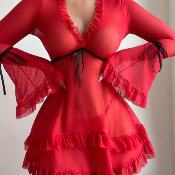 Cross-Border Foreign Trade European and American New Sexy Lingerie Sexy Women's Lace Mesh Polka Dot Skirt Pajamas Sexy Suit