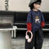 Children's Two-in-One Long Sleeve T-Shirt, Cartoon Patchwork Sleeve Top