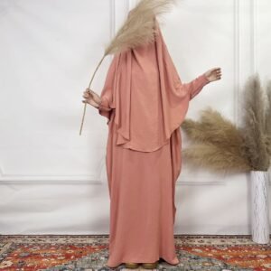 FK409-124 Ensemble deux pièces avec foulard intégré simple de couleur unie