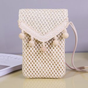 Mini sac à bandoulière tissé - Sac à bandoulière tissé en paille à franges