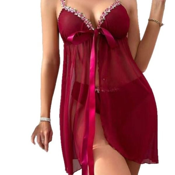 Cross-border Foreign Trade Europe and the United States New Sexy Underwear Sexy Women's Mesh Broken Lace Front Cardigan Nightdress Fun suit