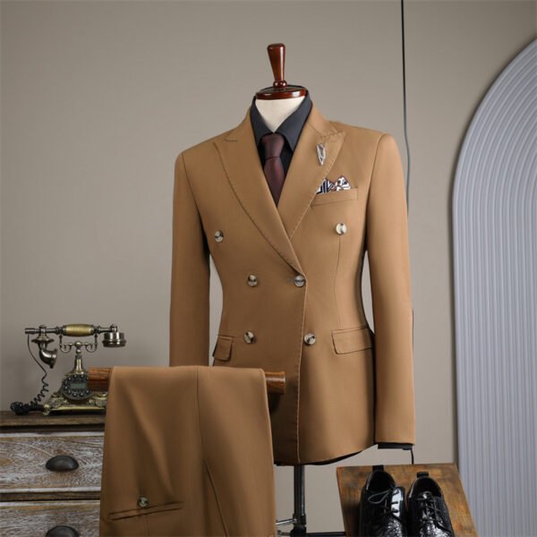 Double Row Brown Suit Men's Business Groom Wedding Dress Groomsmen Slim Suit