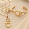 Dubai Fashion Cross-Border Horseshoe Buckle High-End Jewelry Set, Open Bracelet and Ring
