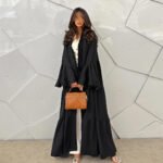LN232 Black Lace Patchwork Long Cardigan with Flared Sleeves