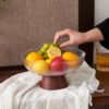 Vintage Style Footed Fruit Bowl - Wood Grain Draining Serving Tray