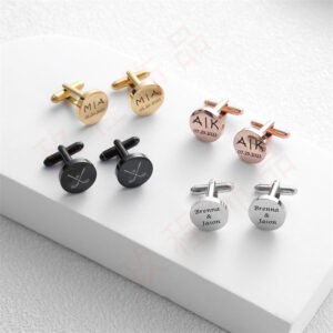 Personalised Round Cufflinks - Stainless Steel Custom Engraved Cufflinks