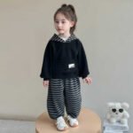 Children's Autumn Striped Sweatshirt and Sweatpants Set, Girls' Sports Leisure Two-Piece
