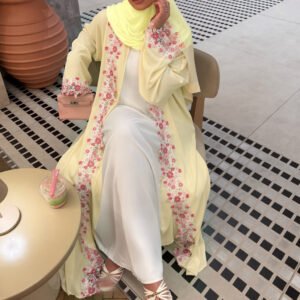 HYK001 كارديجان دانتيل زهور ثلاثي الأبعاد باللون الأصفر الكريمي بأكمام جرس ورداء طويل 3D