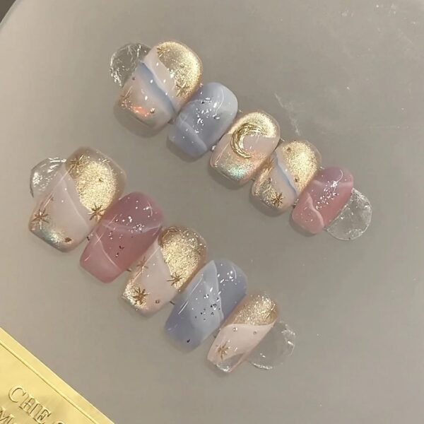 Wy384 Romantic Galaxy Glass Bead Cat Eye Glitter Gilt Wearable Nails Wy384 Romantic Galaxy Glass Bead Cat Eye Glitter Gilt Wearable Nails