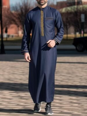 Mens Long Embroidered Shirt - Mandarin Collar Ethnic Style Long Sleeve Kurta