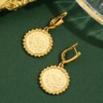 Popular Retro K Gold-Plated Earrings, Middle Eastern Rice Flower Coin Ear Studs