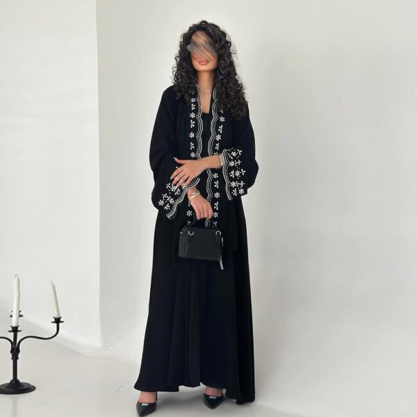 LN258 Modest Fashion Embroidered Cardigan Long Dress with Headscarf