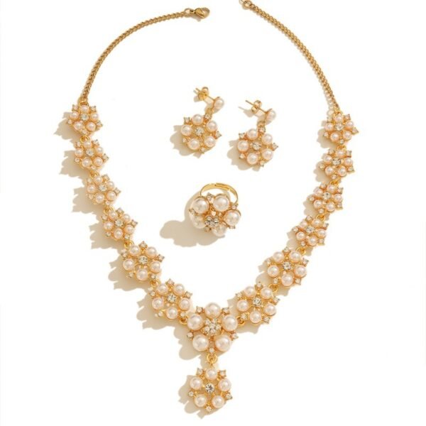 Xinjiang High-End Pearl Necklace Set with Earrings and Open Ring, Diamond-Encrusted Three-Piece Set