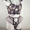 Cross-border foreign trade European and American new sexy lingerie sexy women's mesh embroidery three-piece lingerie sexy suit wholesale