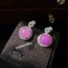 Large Teardrop Gemstone Earrings and Camellia Brooch - 18K Gold Plated