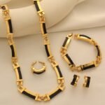 Copper Alloy Necklace Four-Piece Set, Retro Fashion Bracelet, Gold-Plated Non-Fading Jewelry