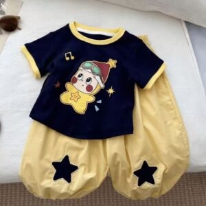 Summer Cotton Kids Set - Cartoon Short-Sleeve T-Shirt & Mosquito-Repellent Casual Pants, Girls Two-Piece Suit