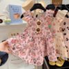 Girls Floral Cartoon Print Cotton-Silk Summer Dress - Skin-Friendly, Cool Feel