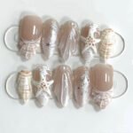 Wy042 White Ocean Shell 3D Wearable Nails