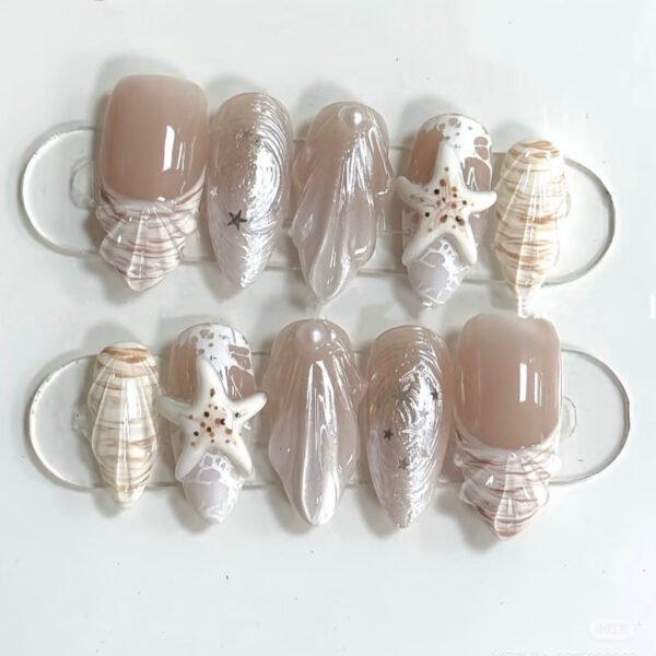 Wy042 White Ocean Shell 3D Wearable Nails Wy042 White Ocean Shell 3D Wearable Nails