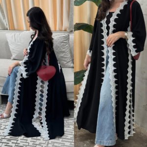 HY229 nouvelle Robe Cardigan pour femmes garniture en dentelle noire et blanche