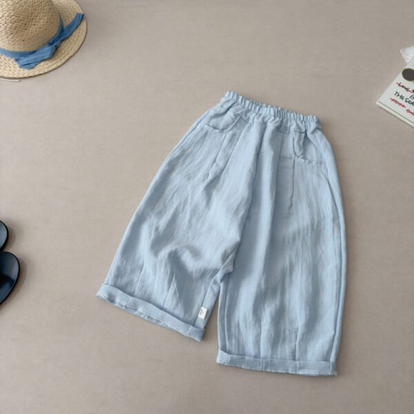 Children's Solid Color Linen Cool Pants, Casual Breathable Pants