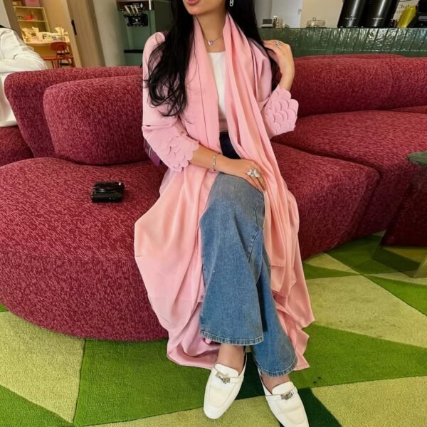 LN229 Pink Petal-Sleeved Cardigan with Chiffon Wide Sleeves