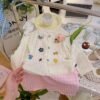 2025 Spring and Summer Girls' Knitwear Soft Cardigan, Cartoon Color Button Long Sleeve Coat