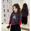 Children's Two-in-One Long Sleeve T-Shirt, Cartoon Patchwork Sleeve Top