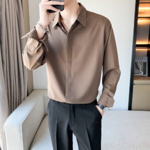 Men's Ice Silk Chiffon Long Sleeve Shirt - Lightweight Draped Casual Shirt