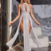 Cross-Border Foreign Trade European and American New Sexy Underwear Sexy Women's Mesh Yarn Halterneck Hollow Split Long Skirt Sexy Suit